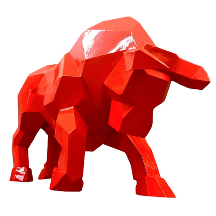 Sculpture Taureau Résine Origami 100 cm Rouge – Statues Design