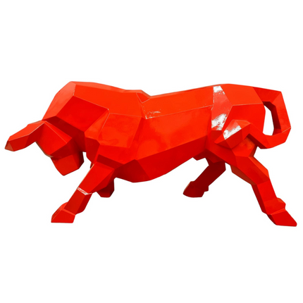 Sculpture Taureau Résine Origami 100 cm Rouge – Statues Design