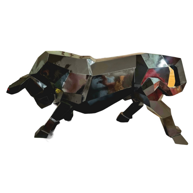 Sculpture Taureau Résine Origami 100 cm Noir – Statues Design