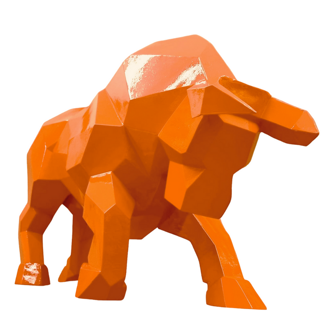 Sculpture Taureau Résine Origami 100 cm Orange – Statues Design