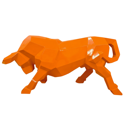 Sculpture Taureau Résine Origami 100 cm Orange – Statues Design