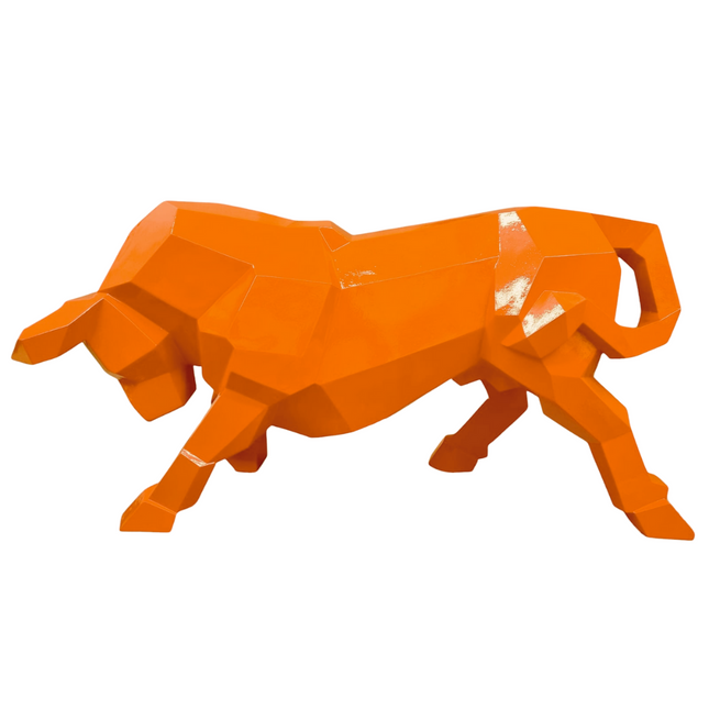 Sculpture Taureau Résine Origami 100 cm Orange – Statues Design