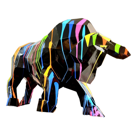 Sculpture Taureau Résine Origami 100 cm Noir & Multicolore – Statues Design