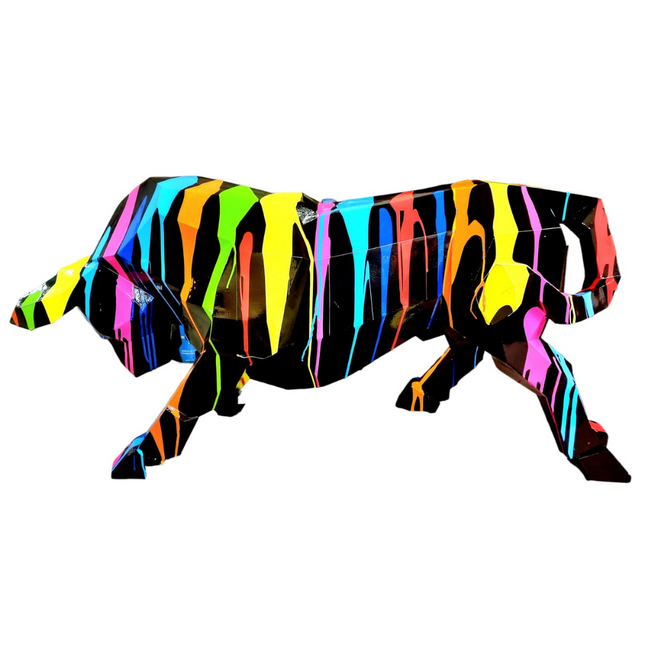 Sculpture Taureau Résine Origami 100 cm Noir & Multicolore – Statues Design