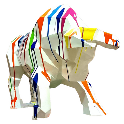 Sculpture Taureau Résine Origami 100 cm Blanc & Multicolore – Statues Design