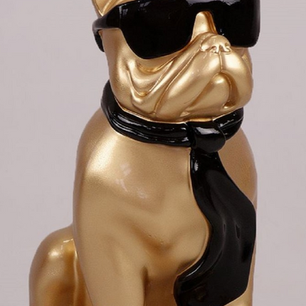 Sculpture XXL Bouledogue Français en Résine 120 cm Noir et Or – Statues Design