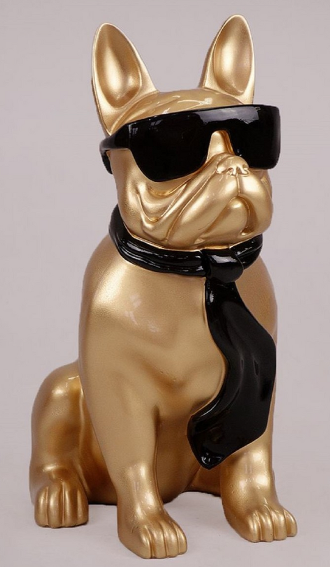 Sculpture XXL Bouledogue Français en Résine 120 cm Noir et Or – Statues Design