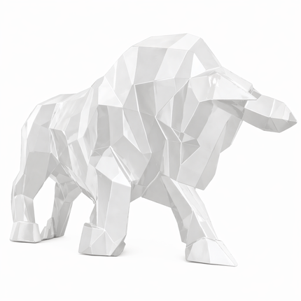 Sculpture Taureau Résine Origami 100 cm Blanc – Statues Design