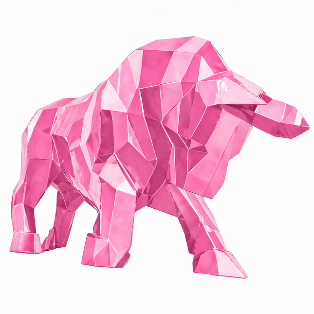Sculpture Taureau Résine Origami 100 cm Rose – Statues Design