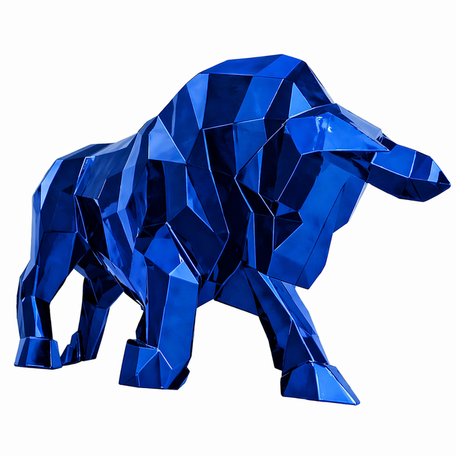 Sculpture Taureau Résine Origami 100 cm Bleu – Statues Design