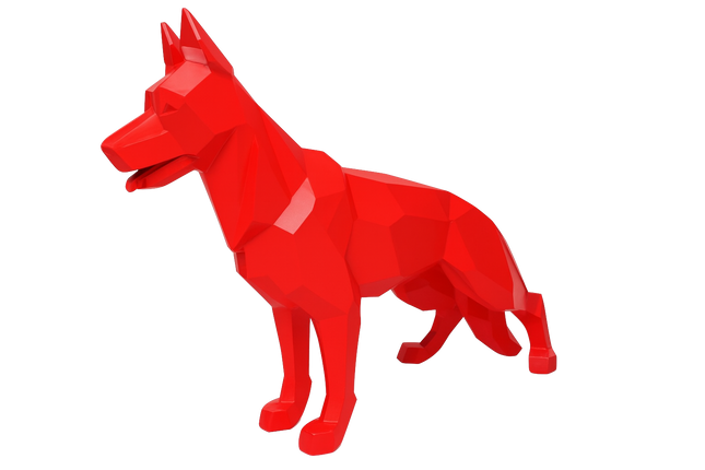 Sculpture XXL Berger Allemand Origami 120 cm Résine Rouge – Statues Design