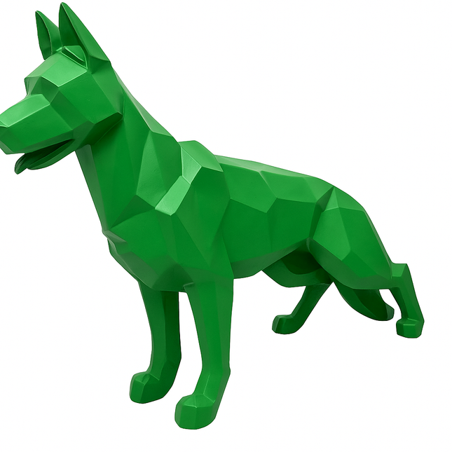 Sculpture XXL Berger Allemand Origami 120 cm Résine Verte – Statues Design