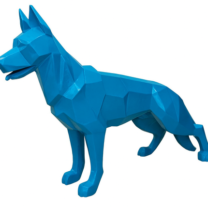 Sculpture XXL Berger Allemand Origami 120 cm Résine Bleue – Statues Design