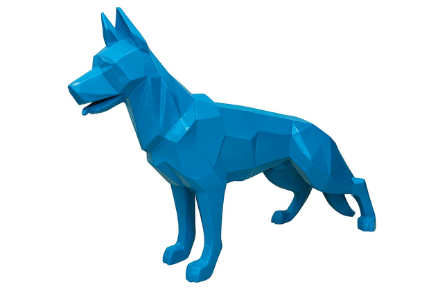 Sculpture XXL Berger Allemand Origami 120 cm Résine Bleue – Statues Design