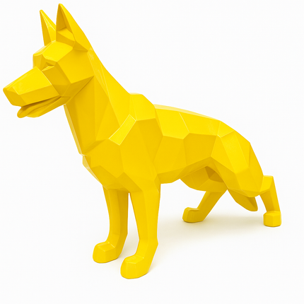 Sculpture XXL Berger Allemand Origami 120 cm Résine Jaune – Statues Design
