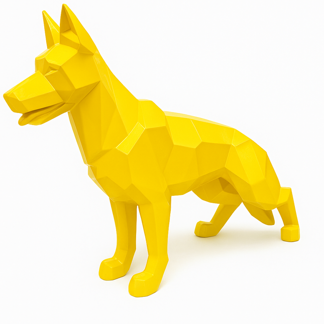 Sculpture XXL Berger Allemand Origami 120 cm Résine Jaune – Statues Design