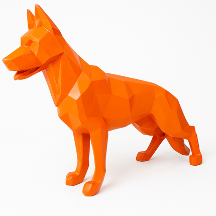 Sculpture XXL Berger Allemand Origami 120 cm Résine Orange – Statues Design