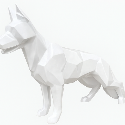 Sculpture XXL Berger Allemand Origami 120 cm Résine Blanche – Statues Design