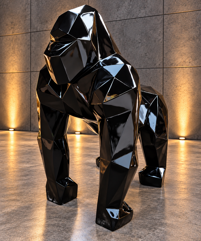 DESTOCKAGE - Sculpture Gorille XXL en Résine 140 cm Noir brillant – Statues Design