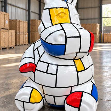 DESTOCKAGE - Sculpture Hippopotame XXL en Résine 100 cm Multicolore – Statues Design