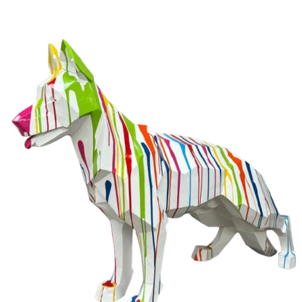 Sculpture XXL Berger Allemand Origami en Résine Blanc 120 cm – Statues Design
