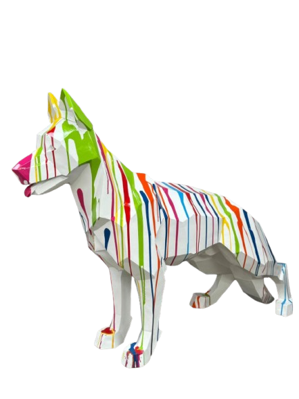 Sculpture XXL Berger Allemand Origami en Résine Blanc 120 cm – Statues Design