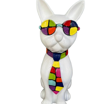 Sculpture Chat 80 cm Résine Blanc Multi – Statues Design