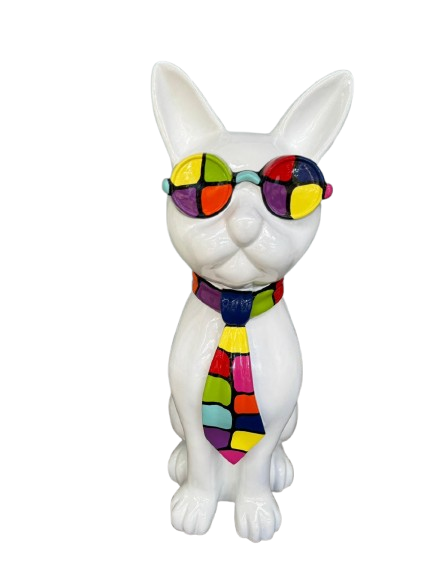 Sculpture Chat 80 cm Résine Blanc Multi – Statues Design