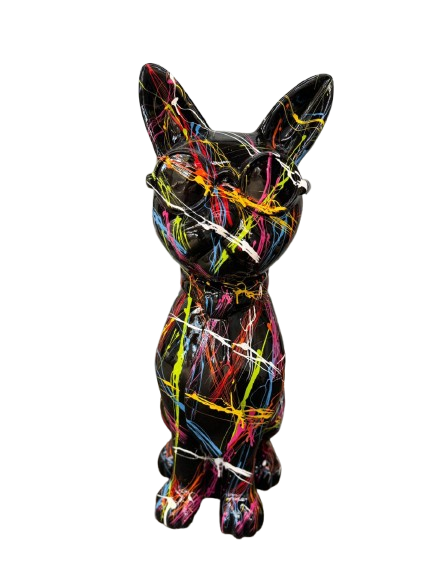 Sculpture Chat 60 cm Résine Noir Graffiti – Statues Design