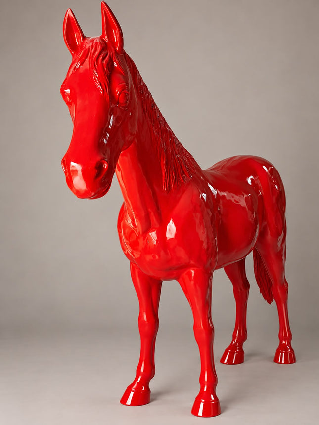 DESTOCKAGE - Sculpture XXL Cheval en Résine 210 cm Rouge – Statues Design
