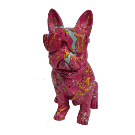 Statue Chien Bouledogue Francais Animaux Resine - 80cm - Graffiti Rose - ANIMAUX-RESINE.FR