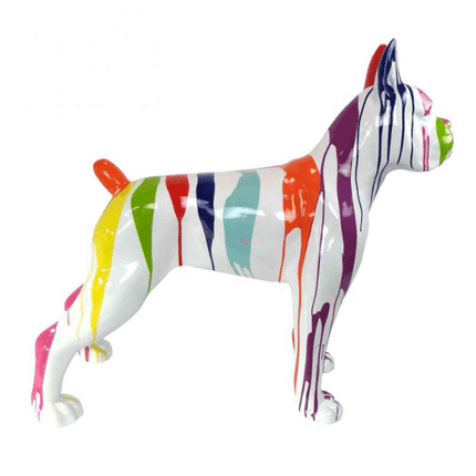 Statue Chien Boxer Animaux Resine - 50cm - Multi Coulure Blanc - ANIMAUX-RESINE.FR