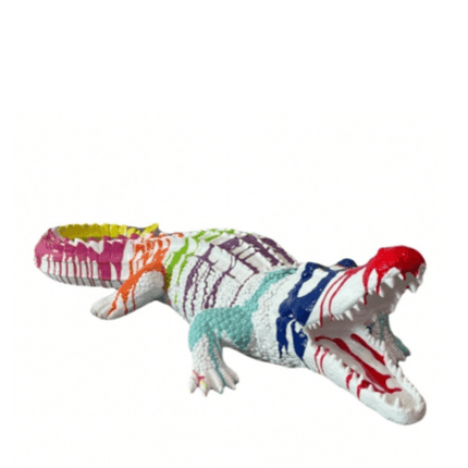 Statue Crocodile Animaux Resine - 120cm - Multi Coulure Blanc - ANIMAUX-RESINE.FR