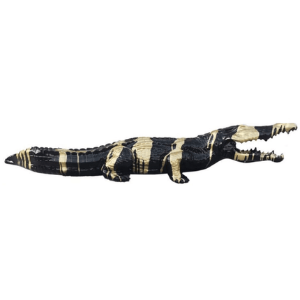 Statue Crocodile Animaux Resine - 130cm - Coulure Dorée Noir Bis - ANIMAUX-RESINE.FR