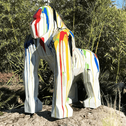 Statue Gorille Origami Animaux Resine - 140cm - Multi Coulure Blanc - ANIMAUX-RESINE.FR