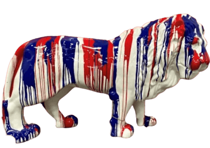 Statue Lion Animaux Resine - 190cm - Coulure Bleu et Rouge - ANIMAUX-RESINE.FR