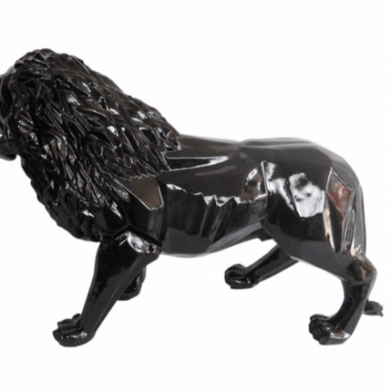 Statue Lion Animaux Resine Origami - 100cm - Noir - ANIMAUX-RESINE.FR